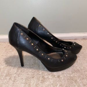 Size 12 black heels with gold studs